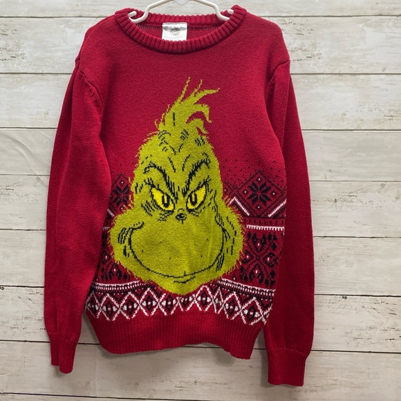 The Grinch Boys Small Red Knit Holiday Sweater Christmas Dr. Seuss 2023 - Picture 1 of 15